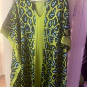 Green and Blue Animal Print Kaftan